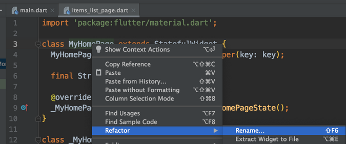 Renaming StatefulWidget class 重命名 StatefulWidget 类
