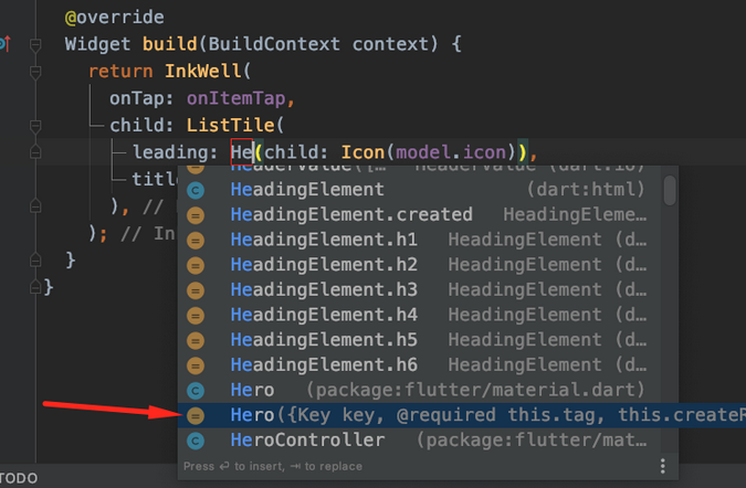 Finding the Hero widget 查找 Hero 微件