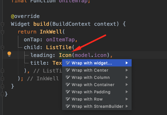Wrap with widget option 查看微件选项