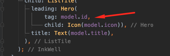 Adding the tag property model.id to the Hero widget 在 Hero 微件上添加 tag 属性为 model.id