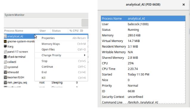 System Monitor managing a process 系统监视器管理一个进程