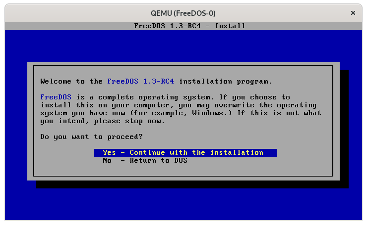 Installing FreeDOS 1.3 RC4 Installing FreeDOS 1.3 RC4