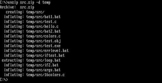 You can unzip into a destination path with -d unzip -d temp