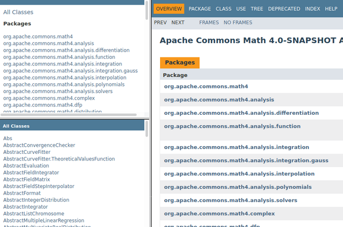 API documentation for Apache Commons Math API documentation for Apache Commons Math