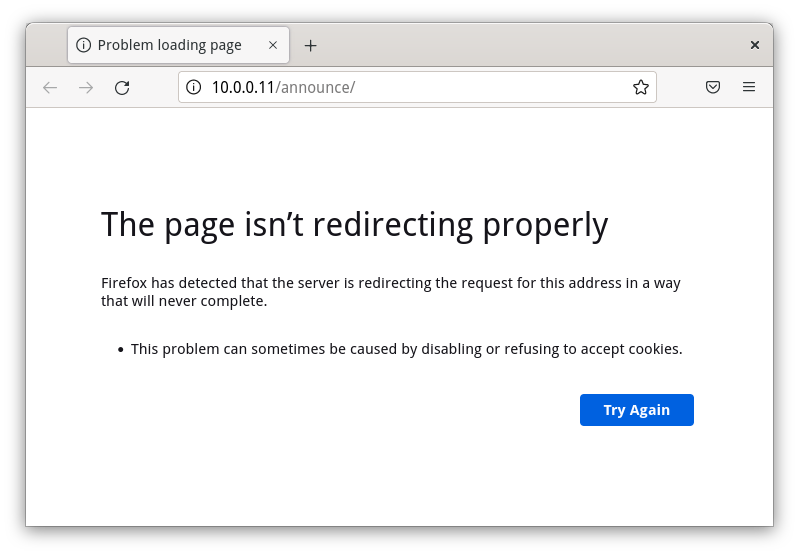 Redirect loop example in Firefox Redirect loop example in Firefox