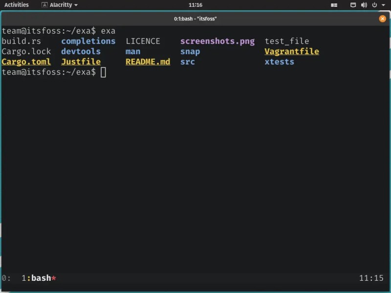exa 命令的输出截图,没有任何额外的标志