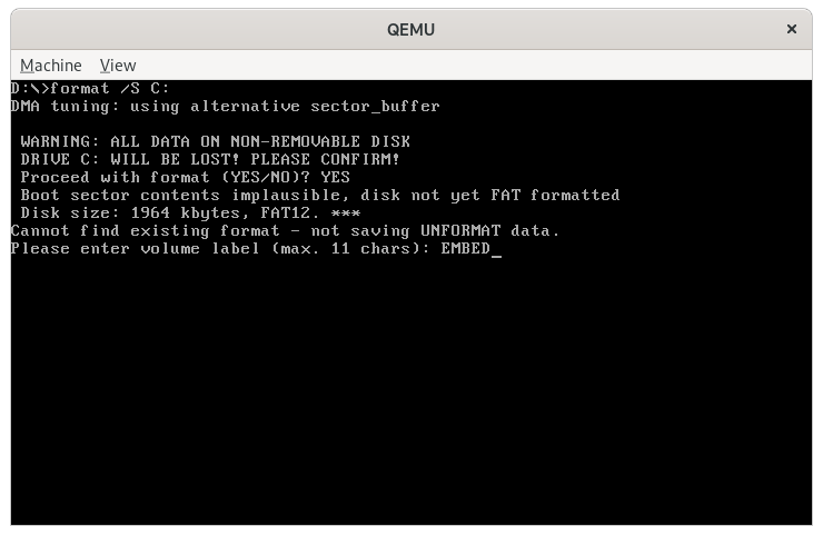 Format the new drive to create a DOS filesystem embedded setup