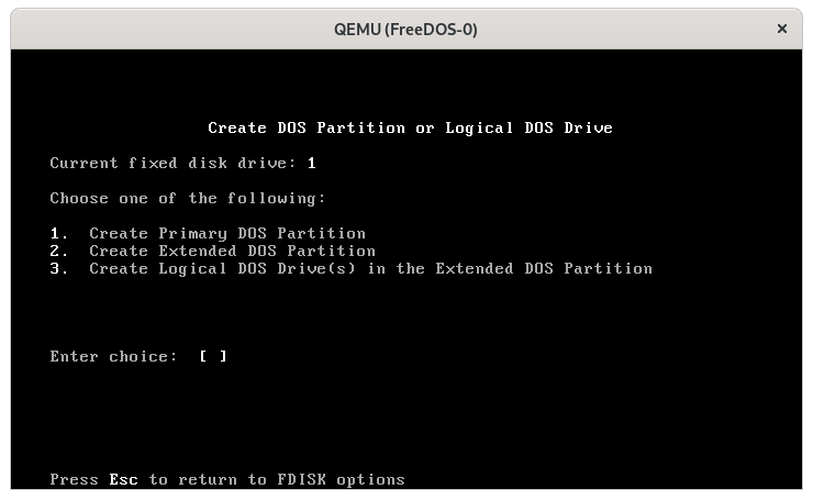 Select "1" on the next menu to make a primary partition using fdisk