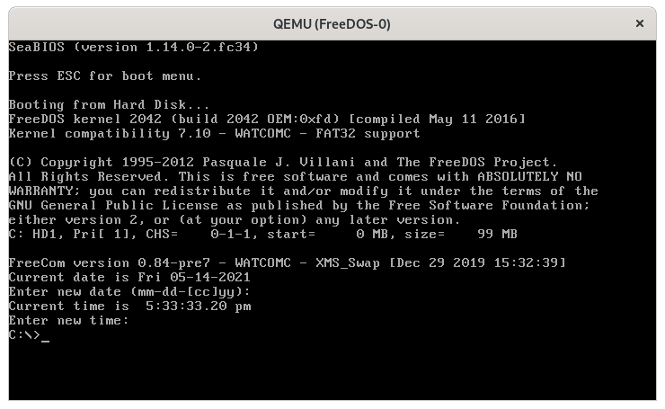 Rebooting FreeDOS after a manual install rebooting FreeDOS