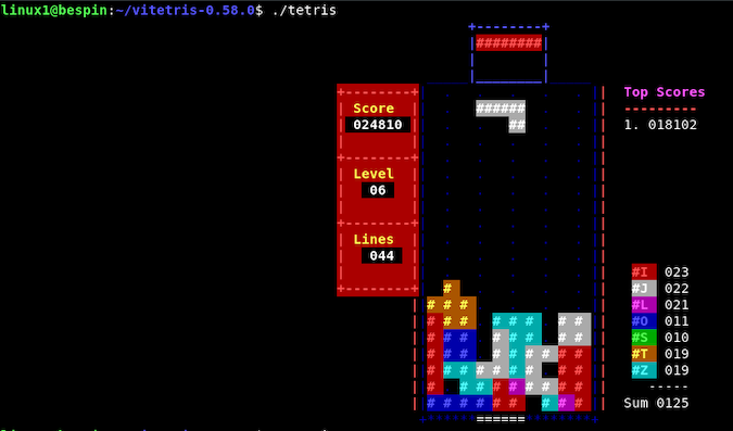 Tetris Screenshot of an open source Tetris game in progress, running on Linux