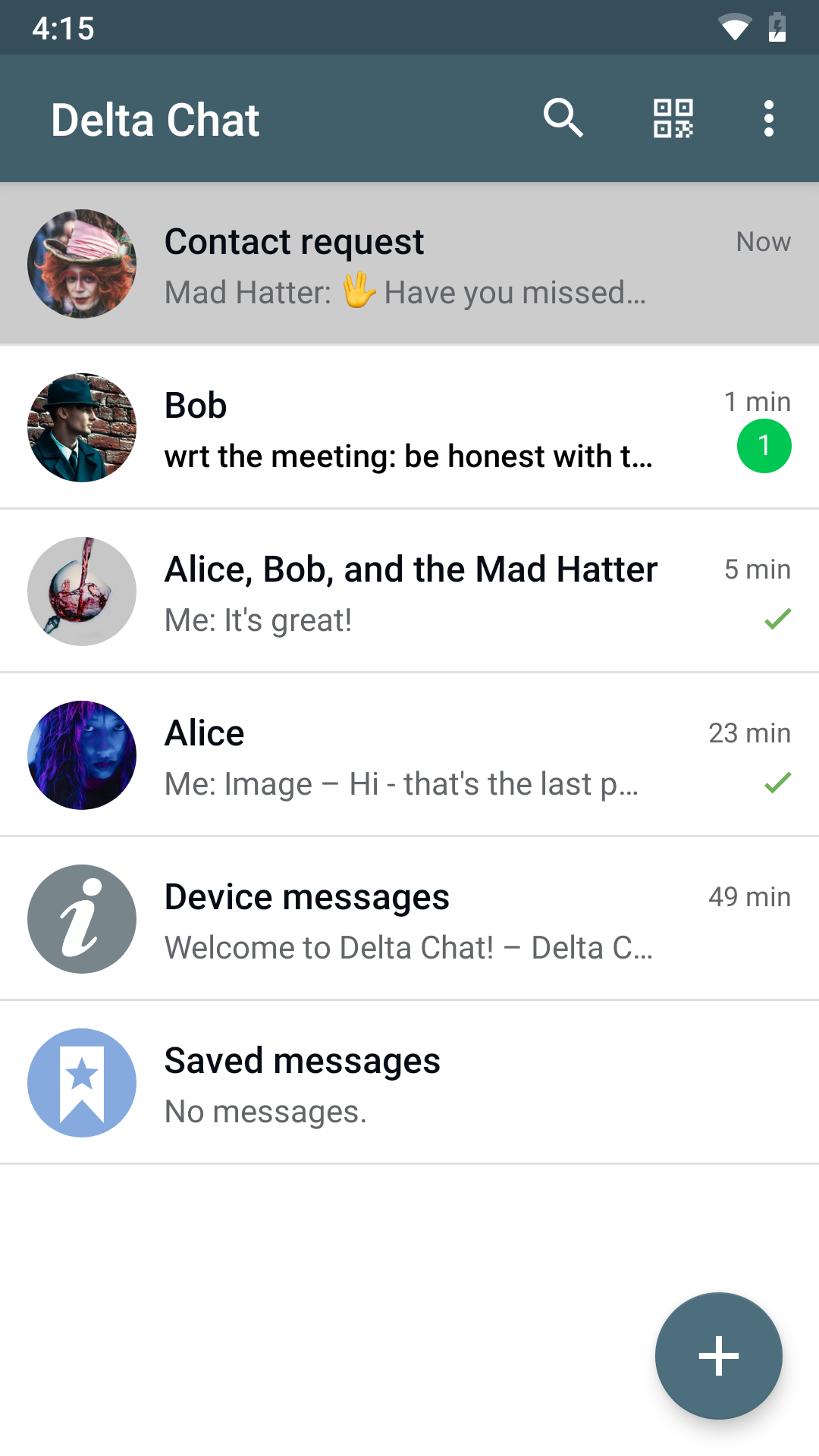 Delta Chat chat list Delta Chat chat list