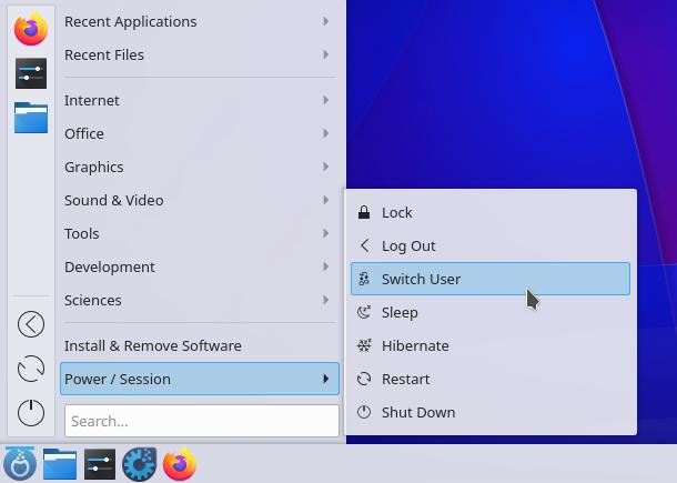 Switching users in KDE Switching users in KDE