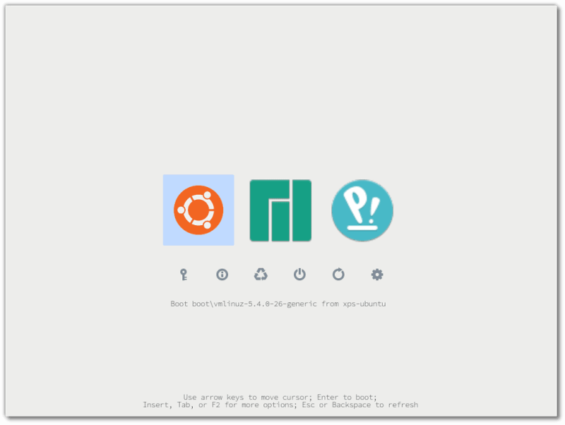定制化的 rEFInd 引导管理器屏幕 | 图片来源:kofler.info/pop_os