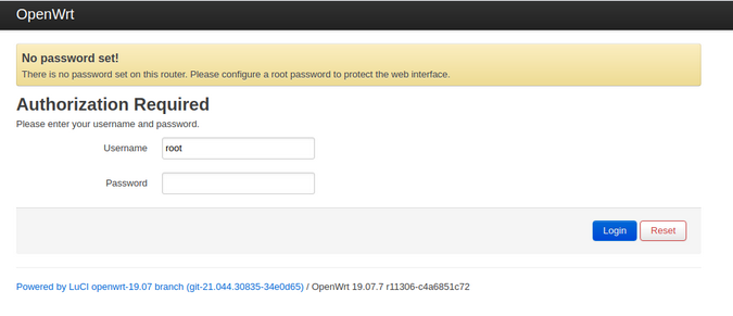 OpenWRT login page OpenWRT login page