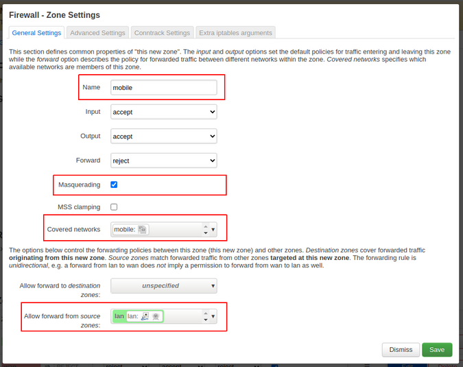 Firewall zone settings Firewall zone settings