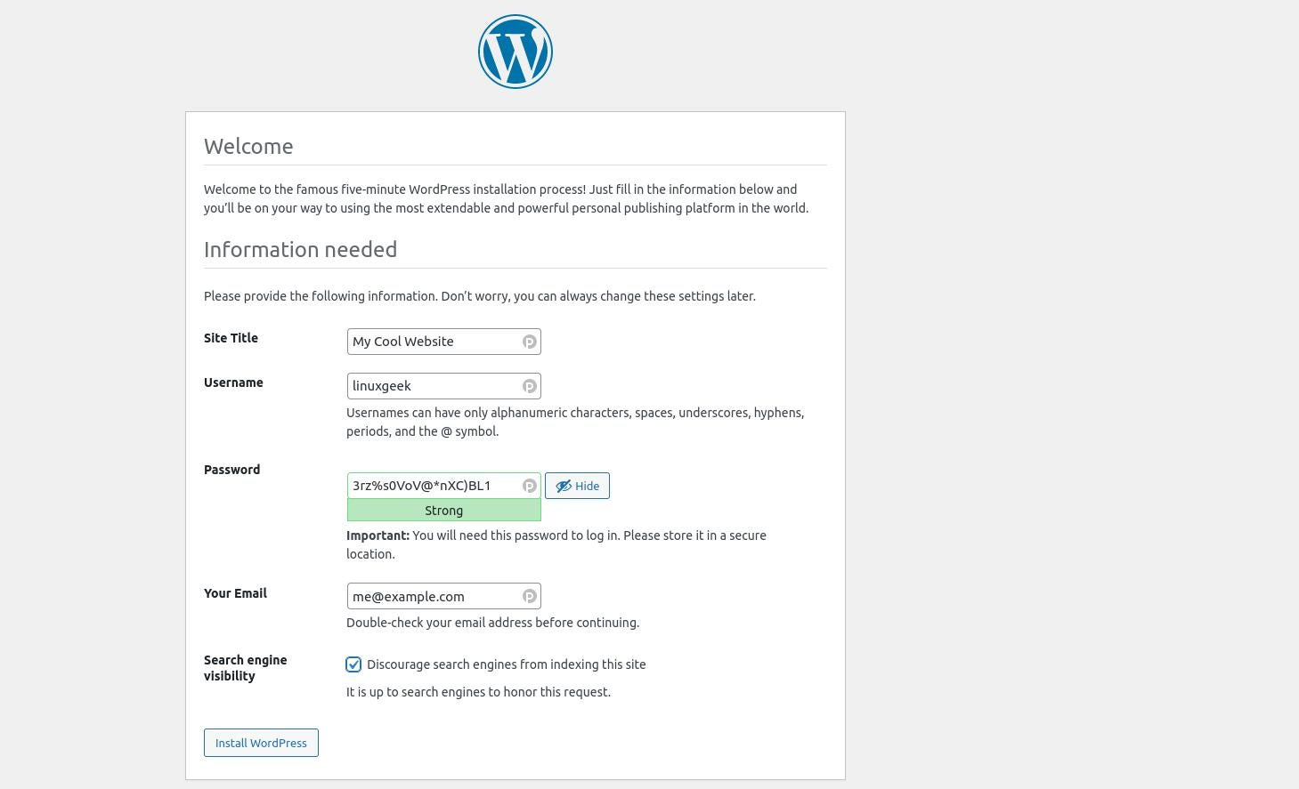 WordPress setup WordPress 启动