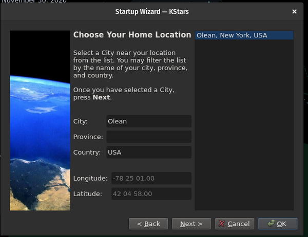 KStars location setup KStars 位置设置