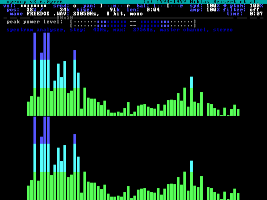 Open Cubic Player playing the "FreeDOS" audio clip Open Cubic Player