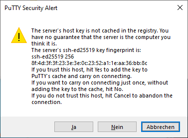 PutTTY security alert PutTTY security alert