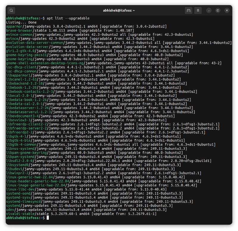 Listing all the upgradable packages