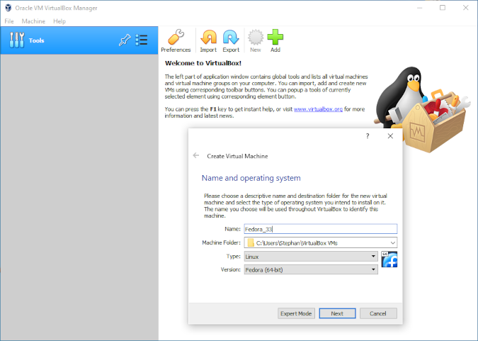 VirtualBox New VM VirtualBox New VM