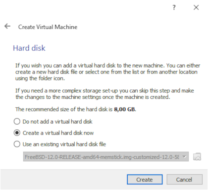 Create virtual hard disk Create virtual hard disk