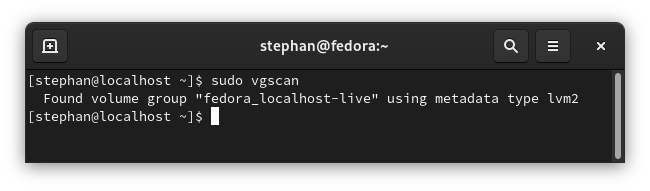 Checking LVM volume group by typing vgscan: Checking LVM volume group by typing vgscan: