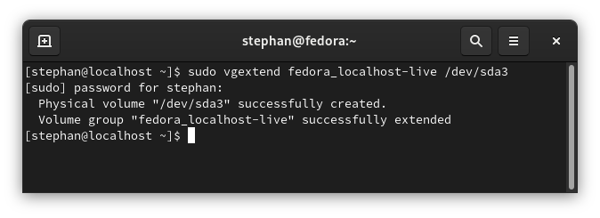 vgextend command output vgextend command output