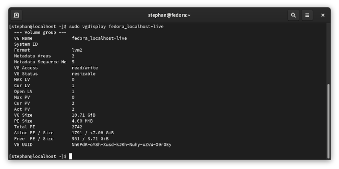 vgdisplay command output vgdisplay command output