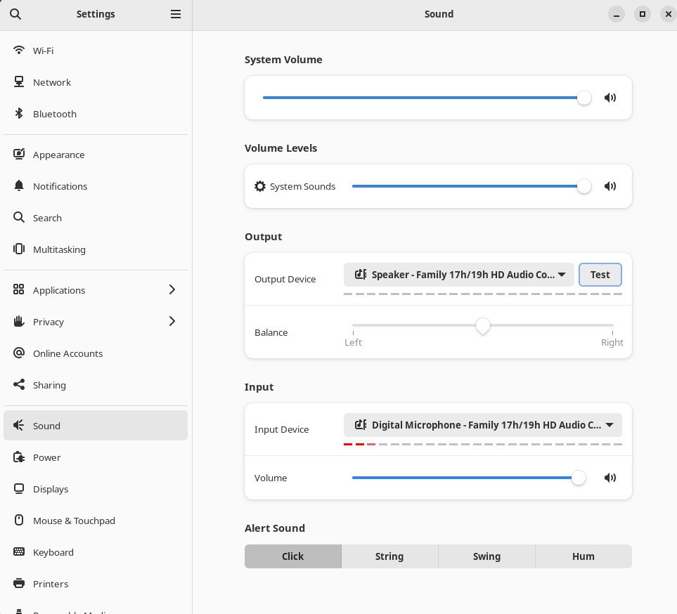 在 Fedora (GNOME)中,扬声器音量最大为 100%