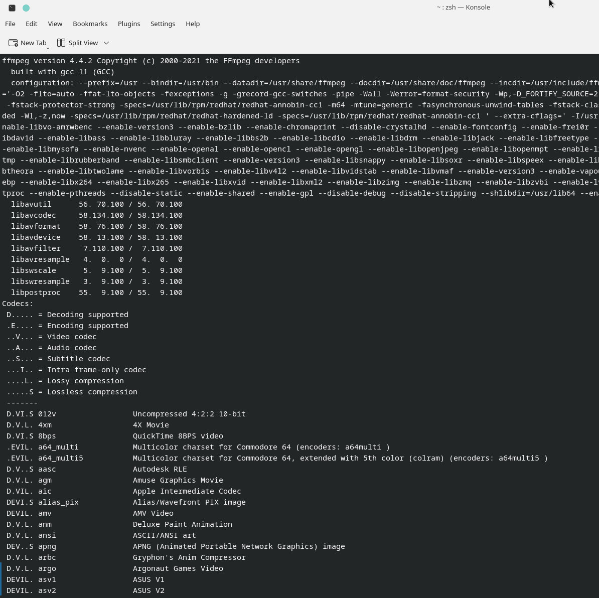 FFmpeg 编解码器列表