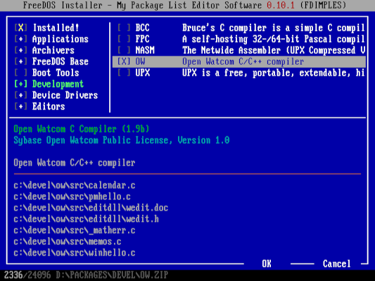 Installing OpenWatcom on FreeDOS 1.3 RC4 安装 OpenWatcom