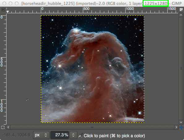 GIMP画布的视图,顶部显示窗口信息